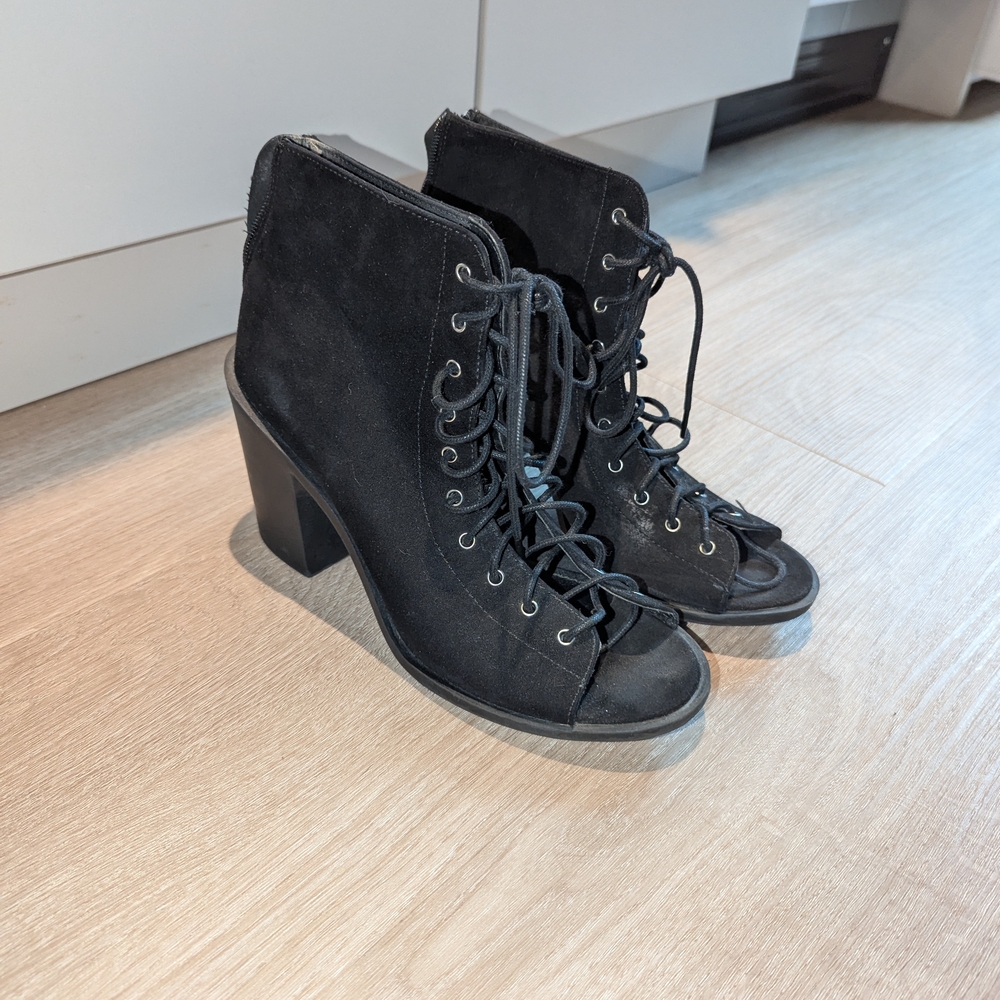 H&M Sexy Peep Toe Black Lace-Up Ankle Boots